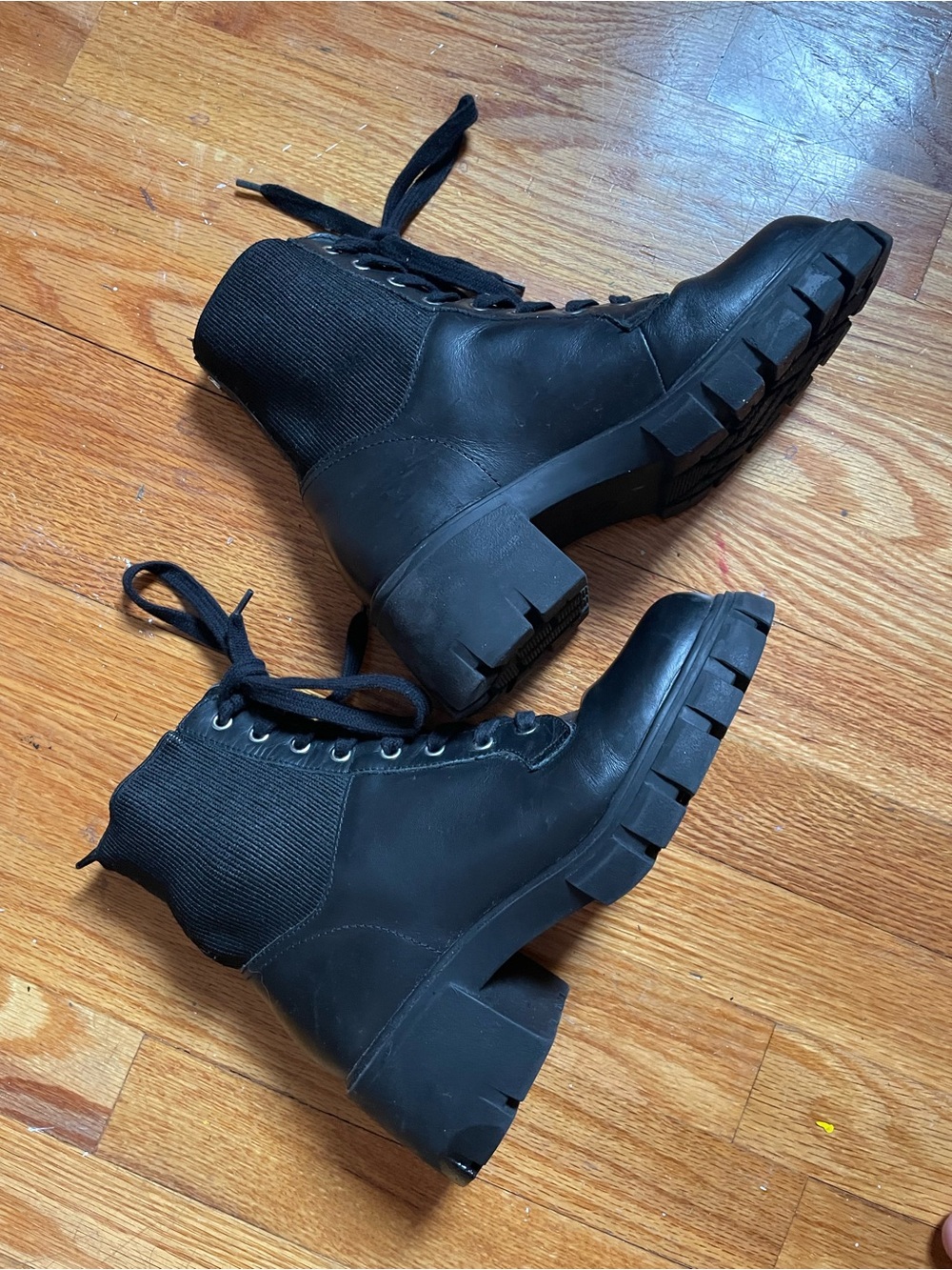 Steve Madden Black Lace-Up Chunky Combat Boots